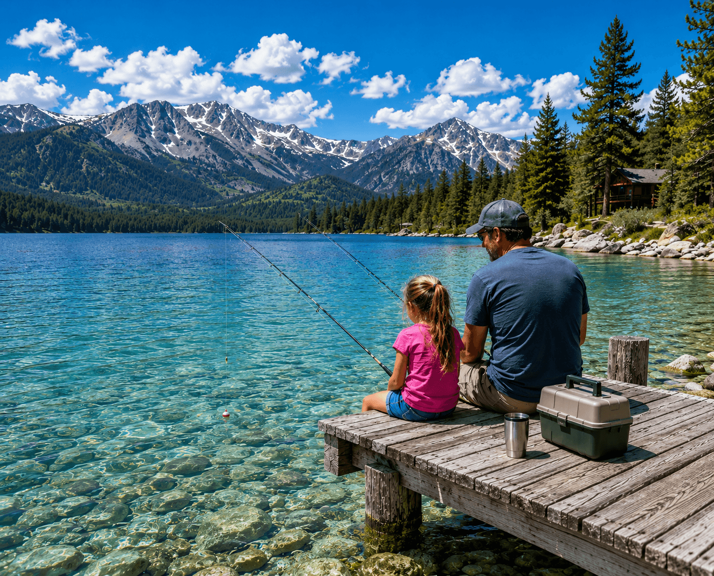 Father and daughter fishing